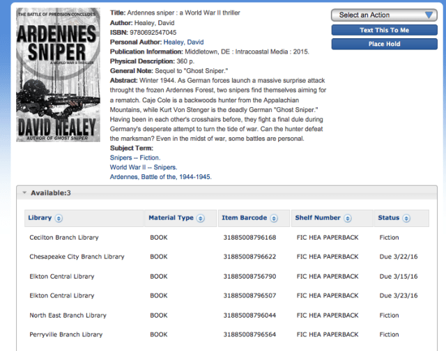 Ardennes Sniper is also available at your local library ... along with a lot of other great books!
